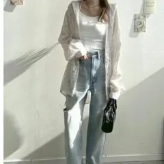 シャツ 透け感 ブラウス 白 長袖 冷房対策 シアーシャツ UVカットのサムネイル