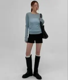 BLACKUP フレンヌバンディングショートパンツ 黒