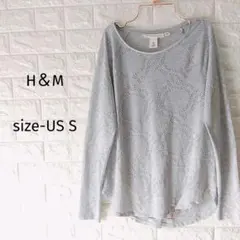 300円〜 H&M 美品 グレー 幾何学模様 カットソーTシャツ US-S