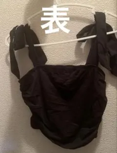 SHEIN 黒トップス 肩にリボン有り