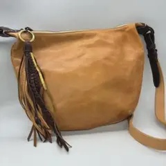 美品】genten ショルダーバッグ　レザー　ブラウン系　タッセル