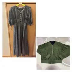 ドット柄長袖ワンピースとMA1
