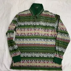 W3)MASTERS マスターズ ゴルフ ポロシャツ 替えボタン付き 緑 総柄