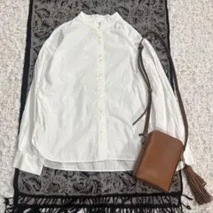 パーリッシィ スタンドカラーシャツ ダブルボタン コットン 白 S