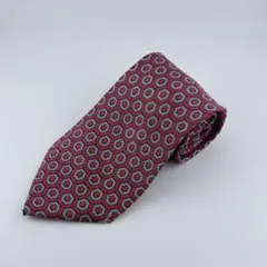 美品HERMESネクタイ 7545 SA 赤×ネイビー 幾何学柄スレあり