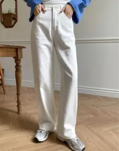 ボーイフレンドジーンズ カジュアルパンツ 白 ホワイトシーイン