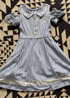 【axes femme kids】 ストライプ柄 肩出し 半袖ワンピースのサムネイル