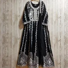 ★ラスト1点★インド民族衣装 チカンカリ総刺繍のアナルカリドレス【5A-28】