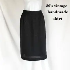 ハンドメイド 薄手総柄膝丈スカート 一点物 80's vintage 裏地有り