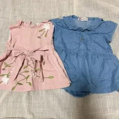 ベビー服 女の子 70サイズ 2点セット 刺しゅうチュニック ロンパース
