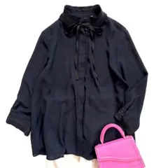 美品 ZARA BASIC ザラベーシック コントラスト リボン付きブラウス