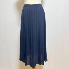 ユニクロ シフォンプリーツロングスカート L ネイビー ウエストゴム