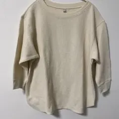 ユニクロアイボリー色 ワッフル生地 五分袖 トップス