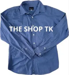 【お買得】THE SHOP TK青 ドット柄 長袖シャツ Mサイズ