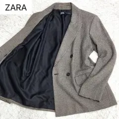 ✨美品✨ZARA❣️テーラードジャケット　M　クラブチェック　ブラウン　秋冬物