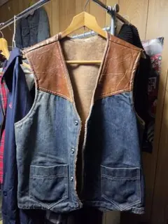 古着 ヴィンテージ デニム レザーベスト