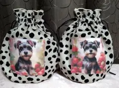 まん丸　巾着セット　シュナウザー　ダルメシアン柄