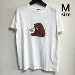 《割引価格！未使用 Ｍ クロスプラス 居眠りクマ 熊 サガラ刺繍半袖Ｔシャツ 白のサムネイル