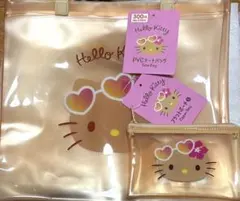 ハローキティー　日焼け　PVC トートバック　フラットポーチS ダイソー
