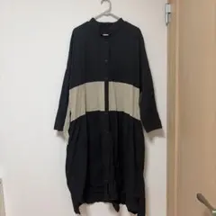 バイカラー シャツワンピース 長袖 ロング丈