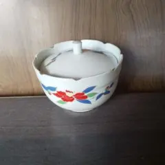 西峰 蓋付きボウル 白地 花柄 直径10cm