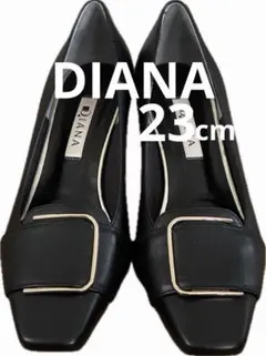 極美品　DIANA ダイアナ　バックル　パンプス　　　スクエアトゥー　レザー　黒