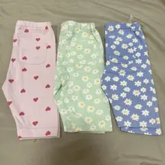 西松屋 5分丈 レギンス 90cm 3枚セット ハート柄 花柄 ストレッチパンツのサムネイル