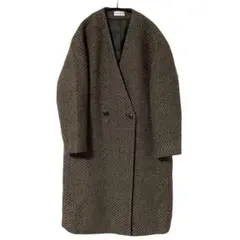 美品 PLST プラステ ノーカラー ロングコート ダブル マキシ丈 ツィード