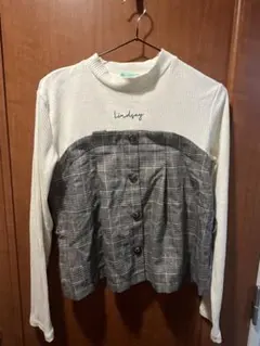 リブ編みチェック柄長袖カットソー