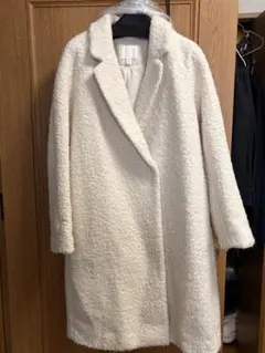 ホワイトボアロングコート ダブルボタン　プードル