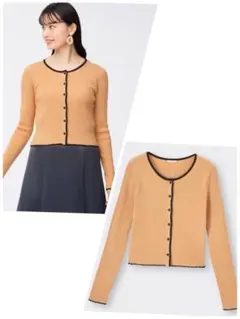 ★超美品★レディースGU リブバイカラーカーディガンS LIGHT ORANGE