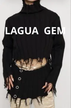 LAGUA GEM FRONT SLIT CRASH ニット 黒のサムネイル