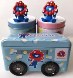 【おまとめ割有】お菓子なし★ミャクミャク空缶3個セット（バス、マグネット付き缶）