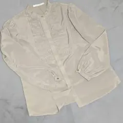 美品 IENA プリーツノーカラーシャツ ブラウス とろみ素材 グレージュ