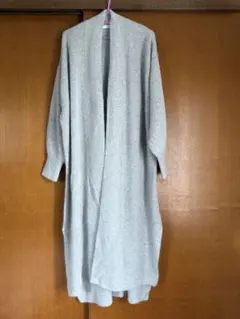 グレー ニット オープンフロントロングカーディガン