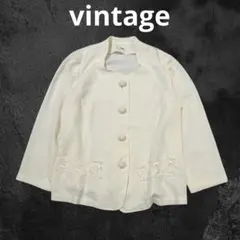 日本製 vintage 薔薇レース くるみボタン オフホワイト ブラウス