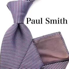 【美品】Paul Smith ネクタイ 縞模様 ストライプ パープル ブルー