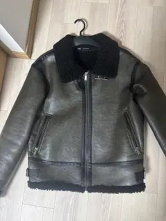 ダークグレー ボア襟 ジップアップジャケット