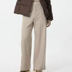 UNIQLO ブラッシュドジャージーワイドパンツ 股下65 ベージュ 裾上げ済