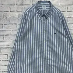 ブルックスブラザーズ長袖シャツ！ストライプ　ホワイトネイビーXLロゴ刺繍 905