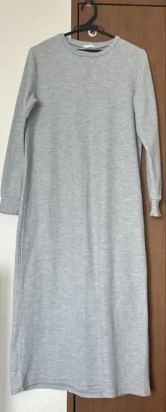 週末タイムセール　GU リブ編み　長袖ワンピース　グレー　L