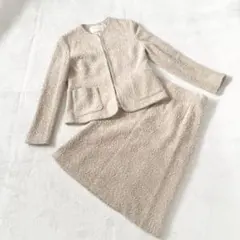 東京ソワール　セットアップ　ツイード　スカートスーツ M ノーカラージャケット