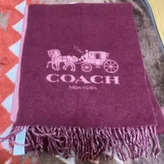 COACH マフラー ボルドー系 馬車ロゴ