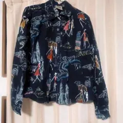 ブラック 黒 柄シャツ 刺繍 Sサイズ