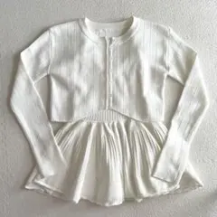 韓国風 リブニットカーディガン＆キャミソールミニワンピ セット 白 ボレロ