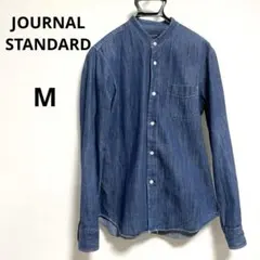 デニム長袖シャツ ダンガリーシャツ メンズ 襟なし ノーカラー M 春秋