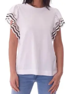 Twinset レーススリーブ　フリル　Tシャツ　ホワイト　金チャーム　手洗可