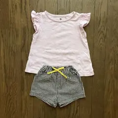 フリルピンク半袖Tシャツとショートパンツのセット 女の子 夏服セット