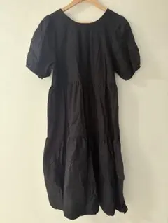 H&M パフスリーブ ティアードワンピース ブラック M