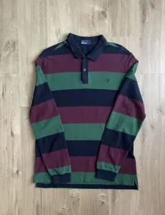 FRED PERRY 長袖ポロシャツ　ラガーシャツ　ボーダー　レッドグリーン　L